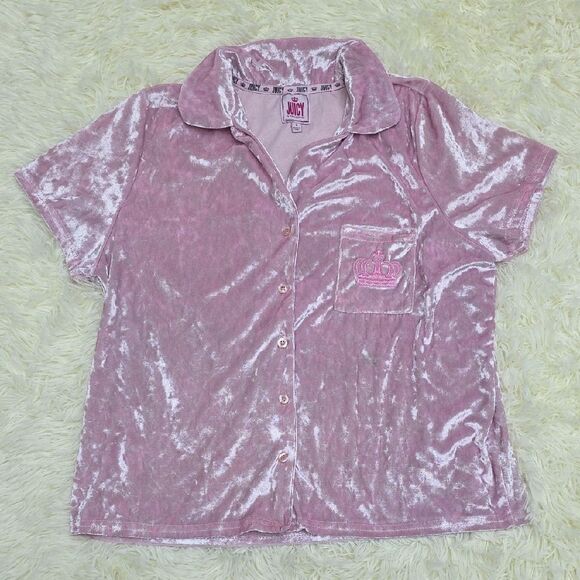 Juicy Couture Pink Velvet Button Down Shirt - Picture 1 of 6